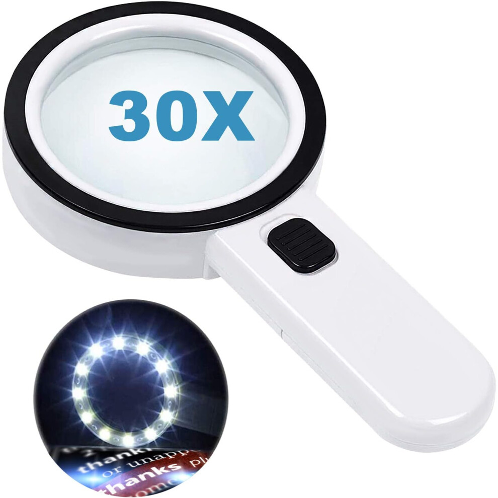 Light Illuminated Magnifier For Seniors, Magnifying Glass With And 30X Magnification, Genuine Glass Lens, Easy To Use (Comfortable Reading Experience)