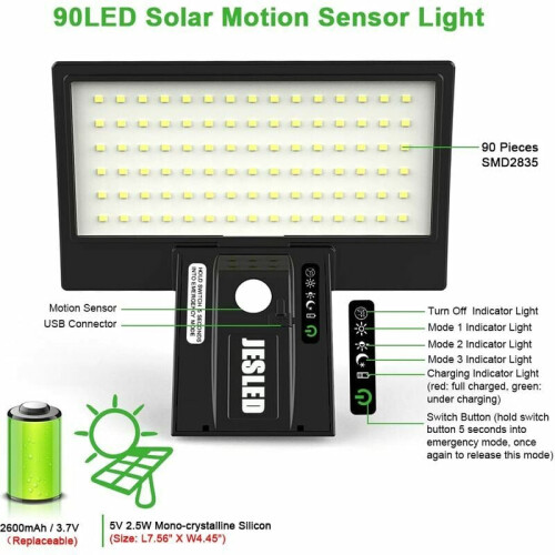 Motion Sensor Outdoor Flood Lights, Cool White Light, Adjustable Solar Panel, Durable ABS Material, Easy Installation for Home Security, Backyard, Gar 1