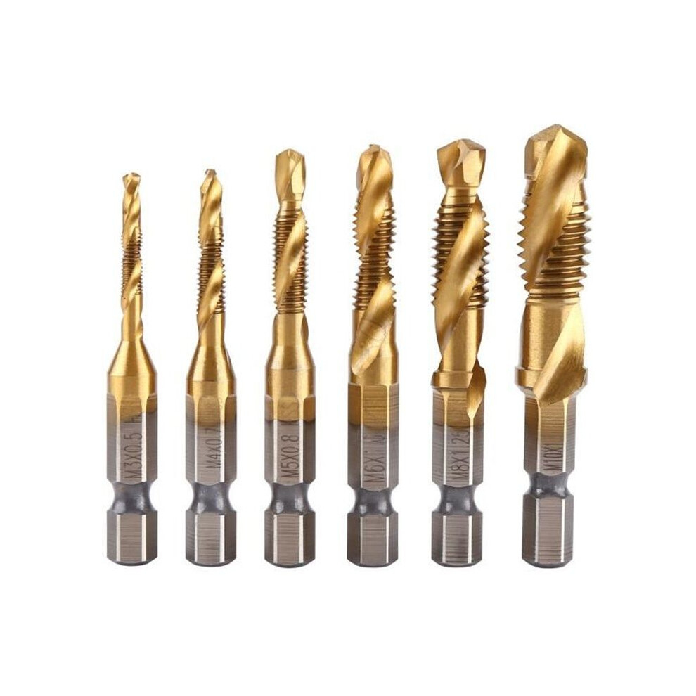6Pcs M3-M10 Hss Hex Shank Metric Twist Drill Bits Countersink Coated Drill Bits 7333425890219