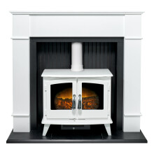 Adam Oxford Stove Suite in Pure White with Woodhouse White Electric Stove, 48 Inch