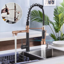 Kitchen Faucet Sink Mixer Tap 360 Rotatable 2 Sprays With Pull-Out Spray Brass