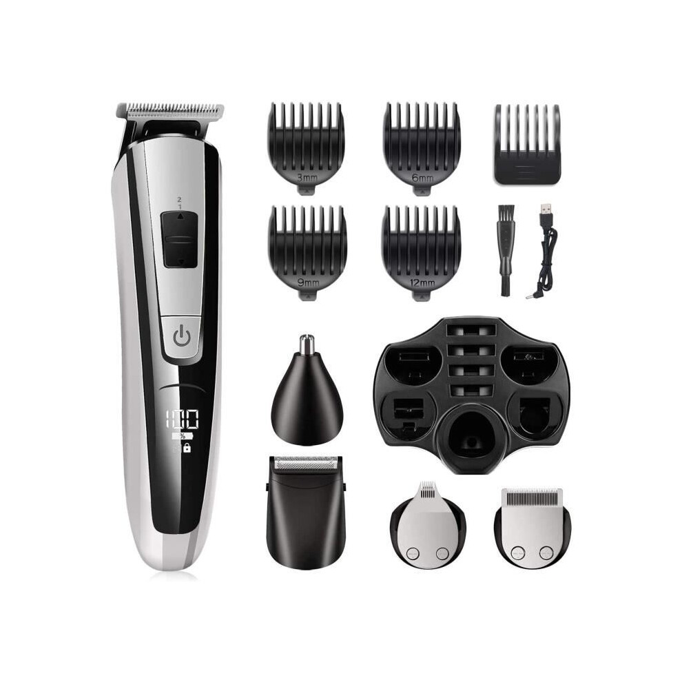 Hair Clipper for Men, Professional Beard Trimmer, 5 in 1 Multifunctional Cordless Grooming Kit, with LCD Display,