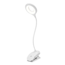 Flexibele zwanenhalslamp met clip, oplaadbare leeslamp met instelbare helderheid, USB-oplaadbaar voor gemakkelijk transport en flexibiliteit.