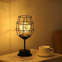 Vintage metaltrådslampeskærm, retro dekorativ bordlampe med LED-lys, batteridrevet lampe til soveværelsesfest