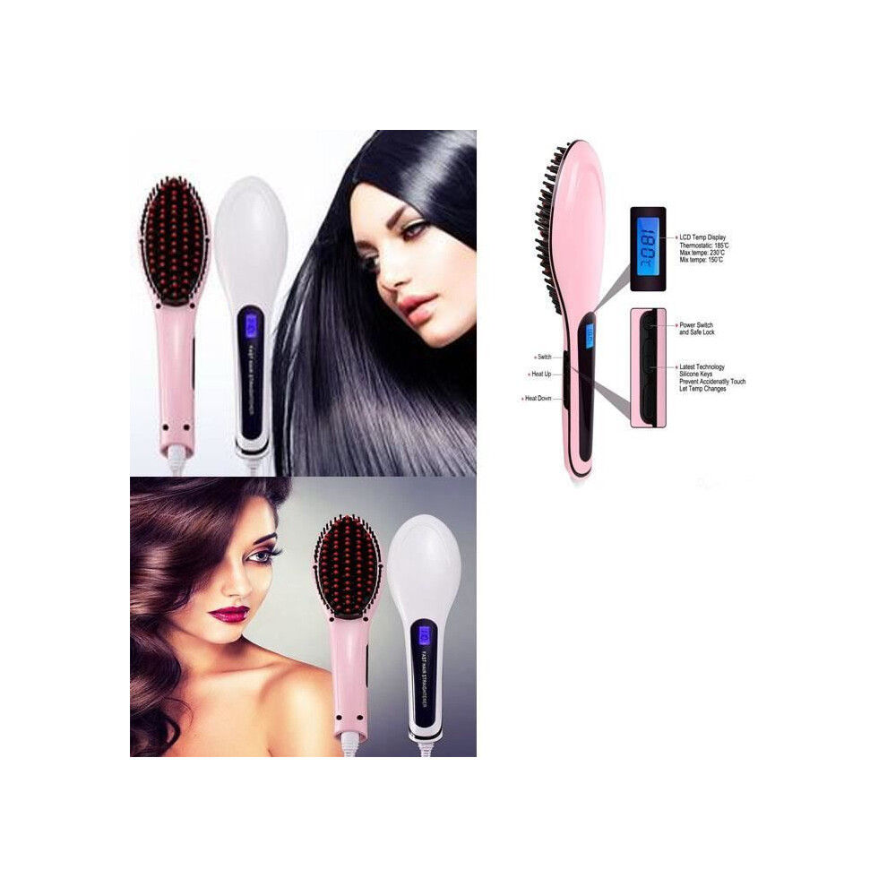 White Fast Hair Heated Electric Straightening Brush,