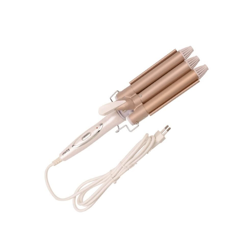 Gold Kemei Pro Curling Iron - Big Wave Tourmaline Ceramic Waver - Triple Barrel (Gold)