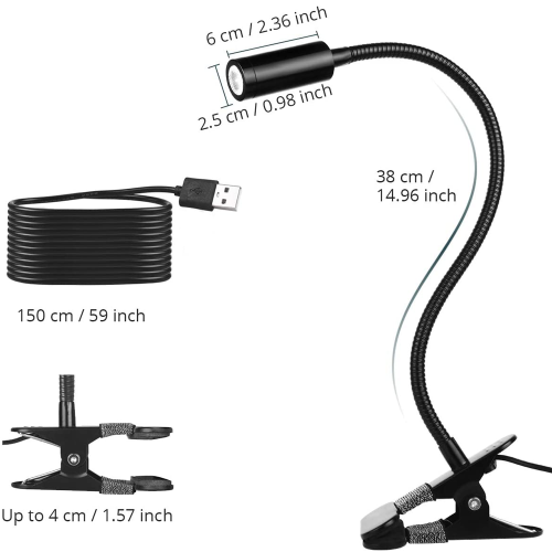 Flexible Reading Lamp, Multipurpose Clamp Base, Adjustable Gooseneck, Heavy Duty Clamp For Various Surfaces 2