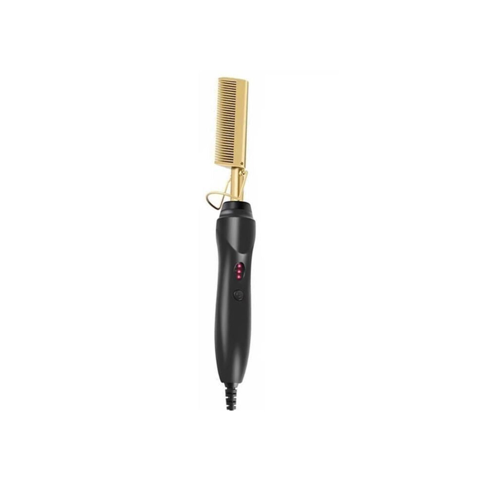 Electric heating comb curling iron heated brush multifunctional straightening brush copper color