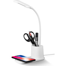 Bureaulamp met draadloze oplader, tweewegsvoeding voor thuiswerkplek, onmisbaar in studentenkamers met pennenhouder, flexibele zwanenhals, veilig en