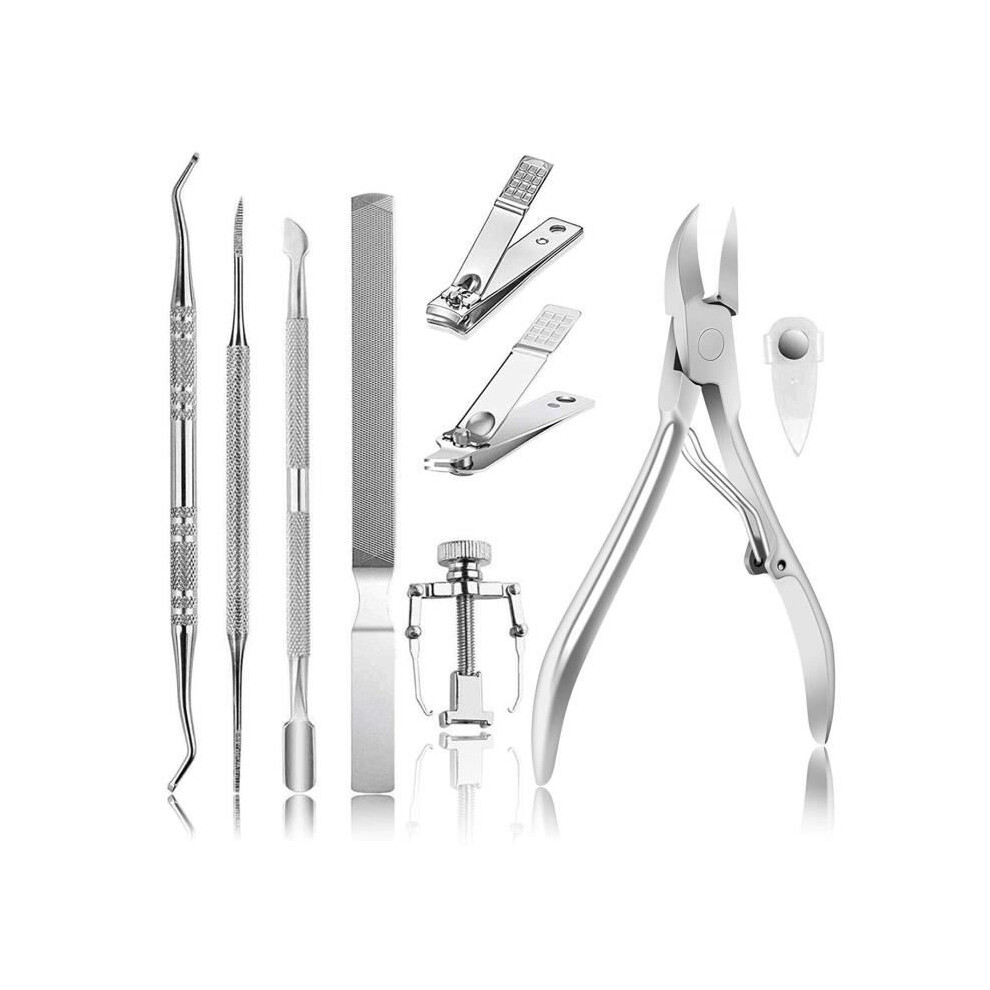 Professional Stainless Steel Manicure and Pedicure Kit, 8 Pieces Ingrown Toenail Clippers, Nippers, File, Cuticle Pusher and Correctors