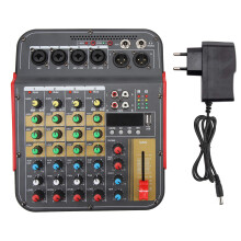 Profesjonalny mikser audio, 4-kanałowy interfejs USB, wyświetlacz, konsola dźwiękowa BT z układem DSP, 3-pasmowy korektor, obsługa zasilania