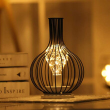 Nordisk enkel glasklar vase, moderne jernkurveburstil unik natlampe til soveværelse, kontor, bryllupsfest, juledekoration