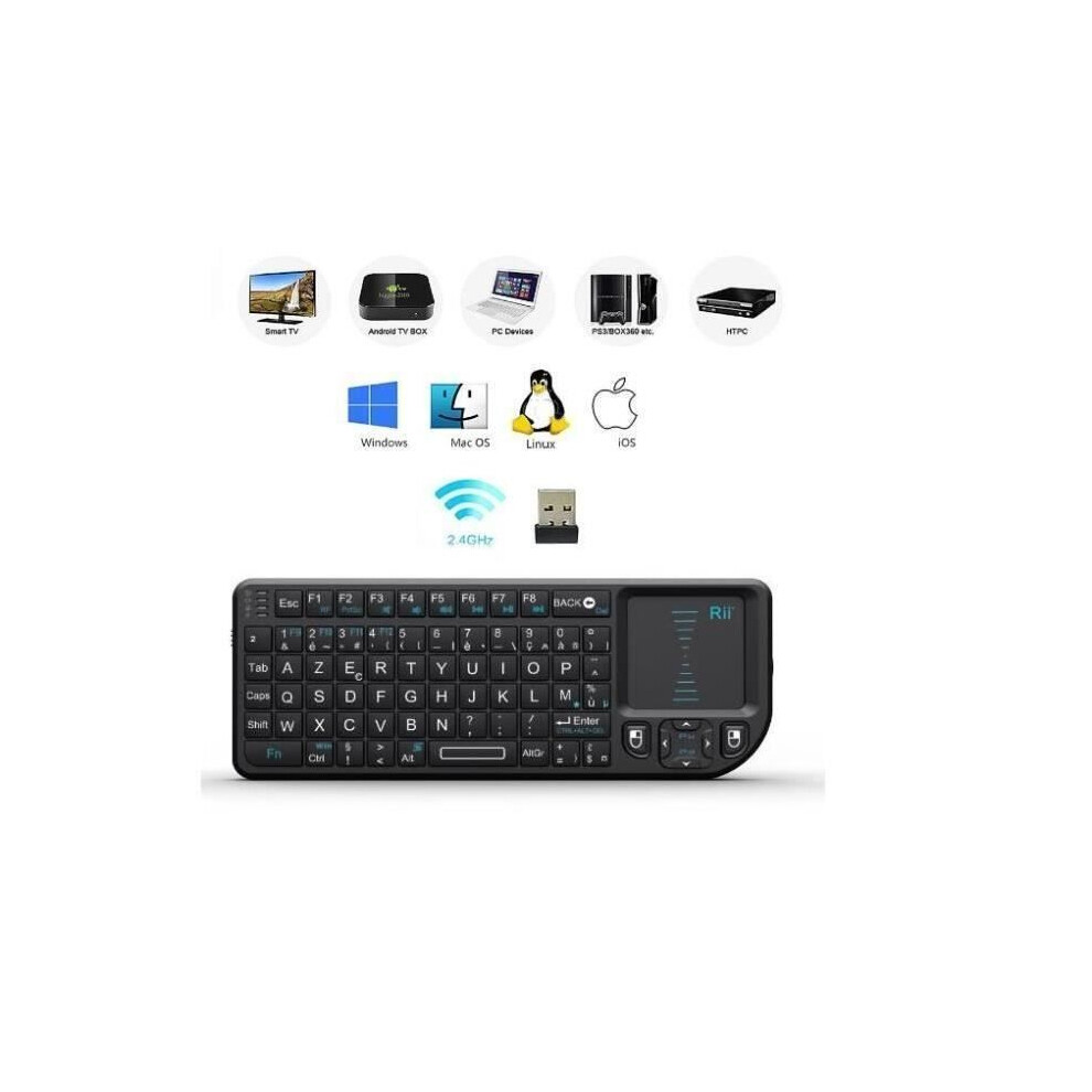 With Touchpad Rii Mini Keyboard K01x1 Wireless (Azerty) 2.4Ghz For Pc, Pad, Xbox 360, Ps3, Google Android Tv Box, Htpc, Iptv 7333425908921