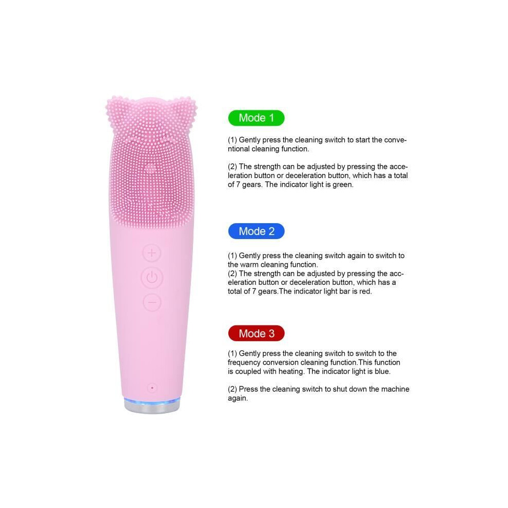 Pink Electric Facial Cleansing Brush, Import And Export Machine, Hot Compress 42C (Pink)