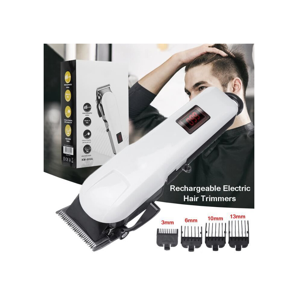 Kemei Cordless Rechargeable Hair Clipper - LCD Electric Beard Trimmer + 4 Combs 220V