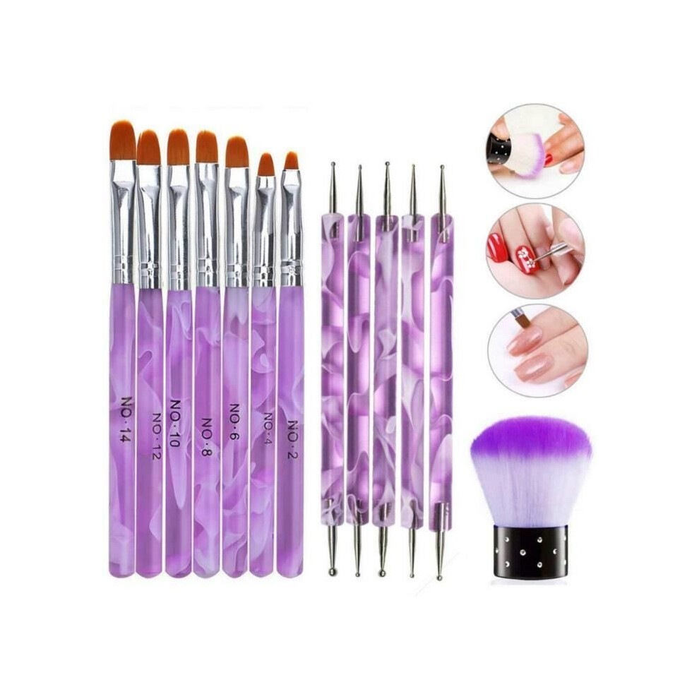 UV Acrylic Gel Nail Brush Set Nail Art Dotting Tools with 7 Brushes and 5 Dotting Tools