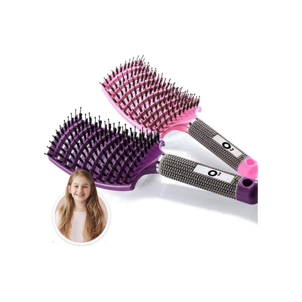 Boar Bristle Brush - 2 Boar Bristle Brushes - 100% Natural Detangler - Detangle Without Tears! Set