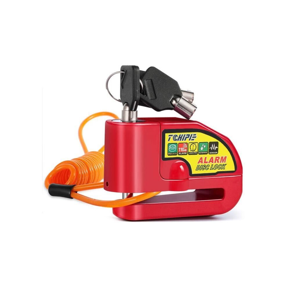 Tchipie Motorcycle Alarm Disc Anti-Theft Motorcycle/Scooter Motorcycle/Scooter/Bike Padlock 110Db 7Mm For Motorcycle 125- Padlock Red 7333425912140