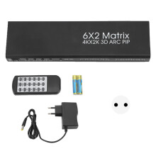 HDMI mátrix kapcsoló elosztó, 6 bemenet/2 kimenet HDMI mátrix4K felbontás támogatás HDR leskálázó hangkivonó távirányítóval EDID