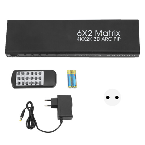Διαχωριστής HDMI Matrix, HDMI Matrix 6In2Out, Υποστήριξη ανάλυσης 4K, Υποβάθμιση HDR, Εξαγωγή ήχου