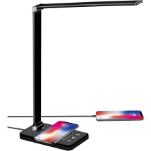 Schreibtischlampe mit kabellosem Schnellladegerät, 35 Helligkeitsstufen, dimmbare, augenschonende LED-Schreibtischlampe, superhell, verstellbarer
