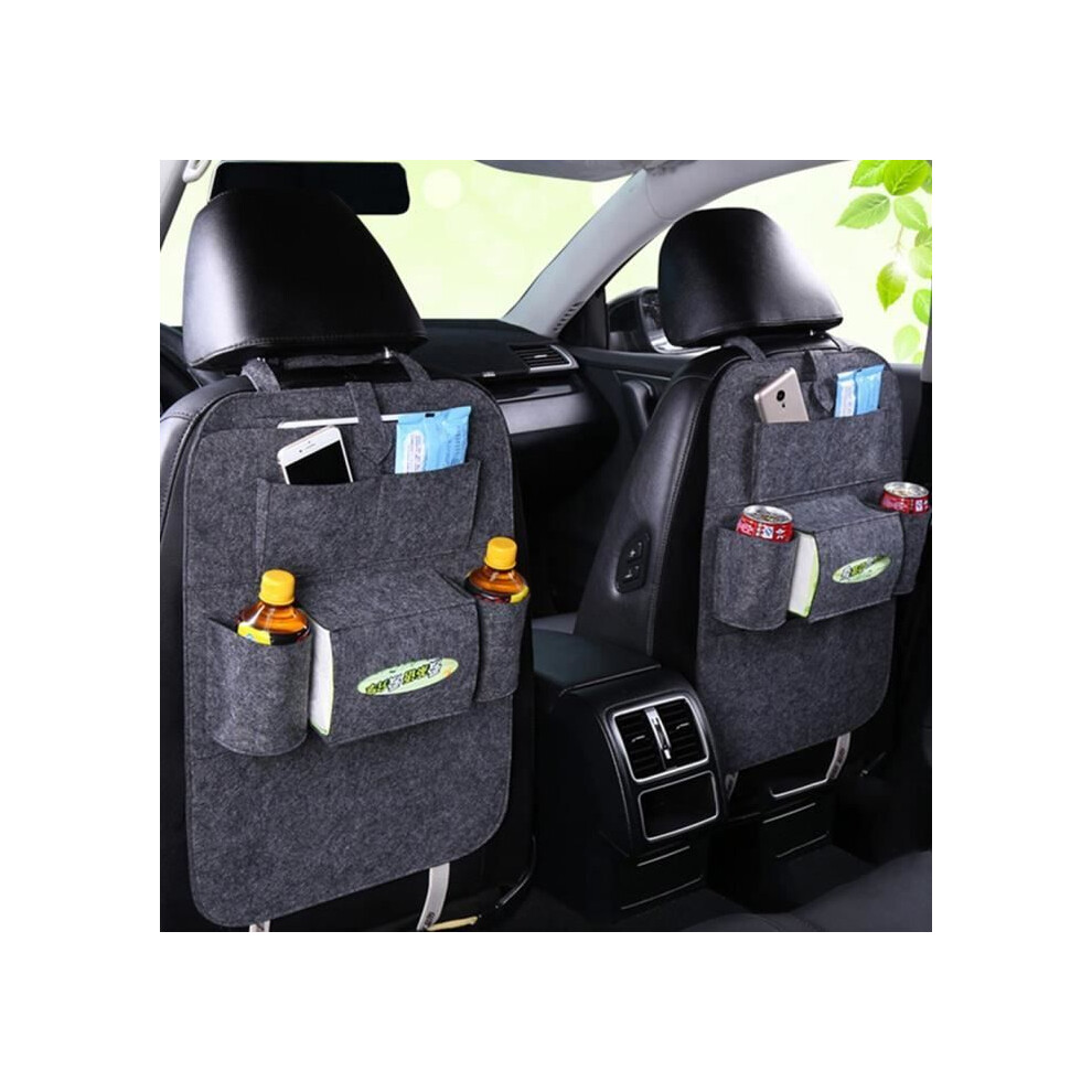 Kids Backseat Organizer - 2 Pack - With Tablet Holder & Kick Mat Grey