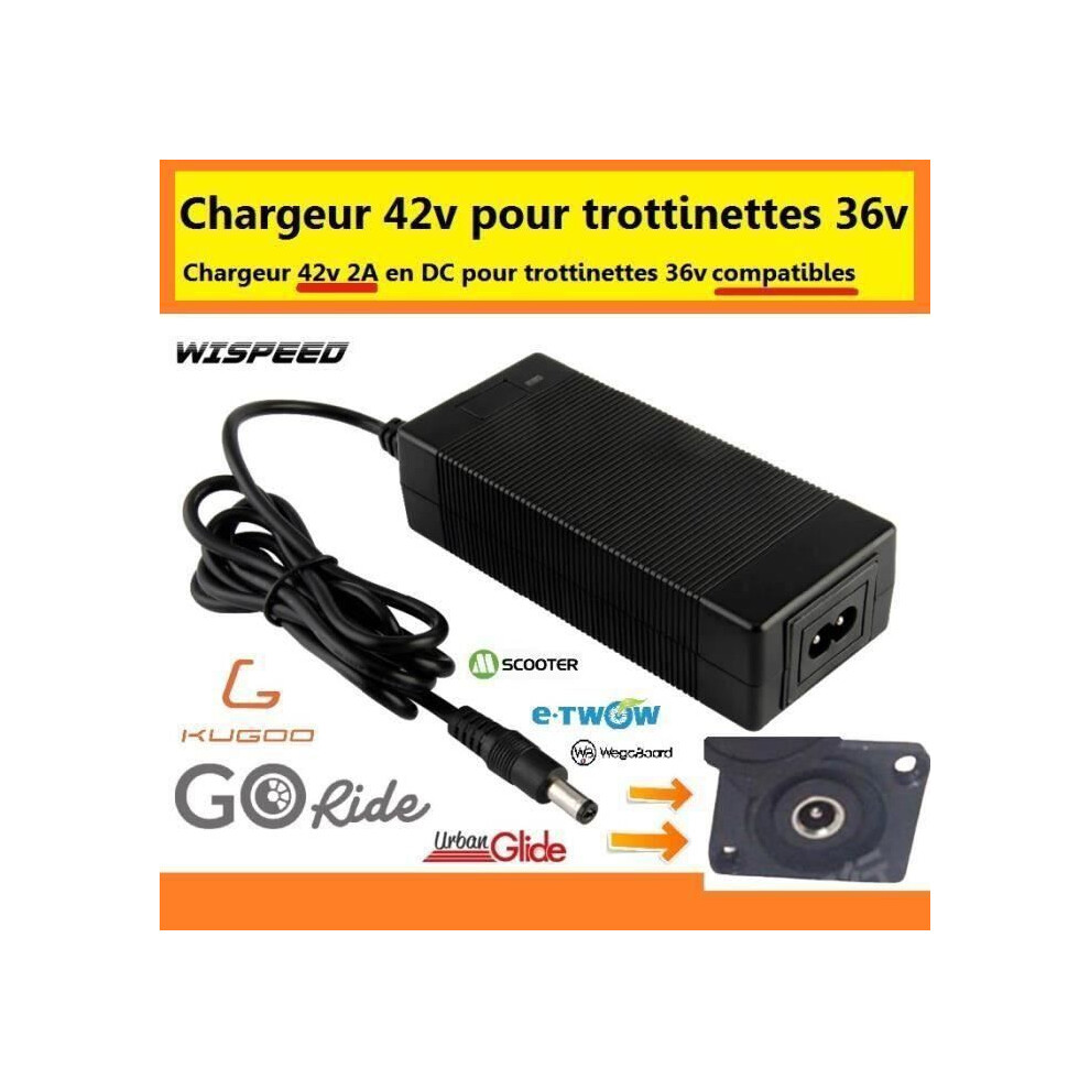 Black 42V Charger - Wispeed - T855 - Compatible With 36V Batteries - 2.5Mm Dc Jack