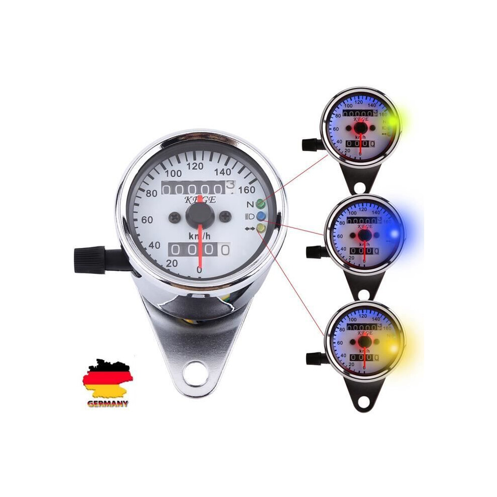 Universal Motorcycle Dual Odometer Speedometer Gauge 12V Led Signal Km/H Readout Silver 7333425921463