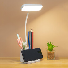 LED-skrivebordslamper til hjemmekontor, trådløs oplader, indbygget moderne bordlampe med touch-betjening, øjenvenlig justerbar