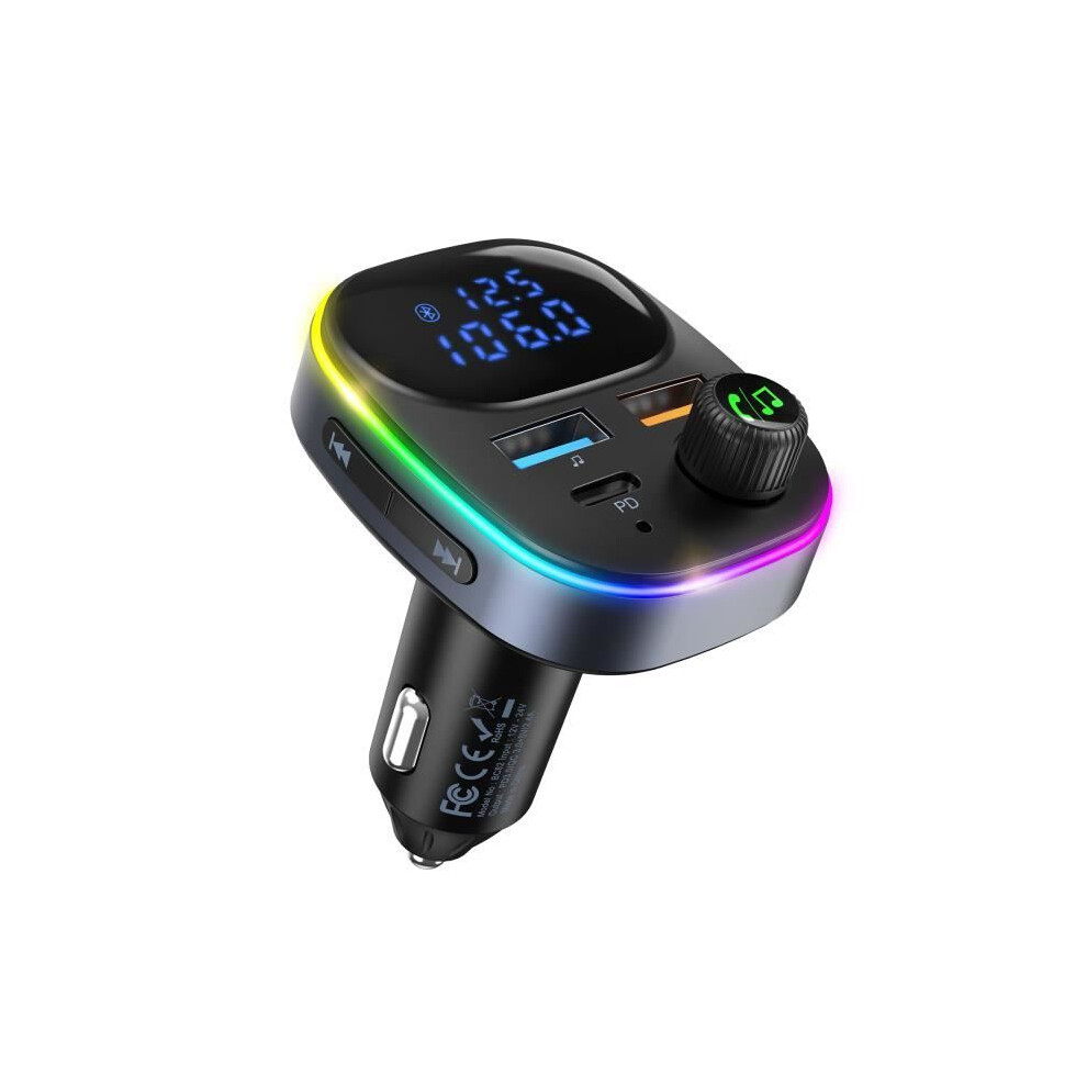 Bluetooth Fm Transmitter For Car, Bluetooth 5.0 Radio Transmitter With Cigarette Lighter Socket, Type-C + Qc3.0 Fast Charger 7333425940655