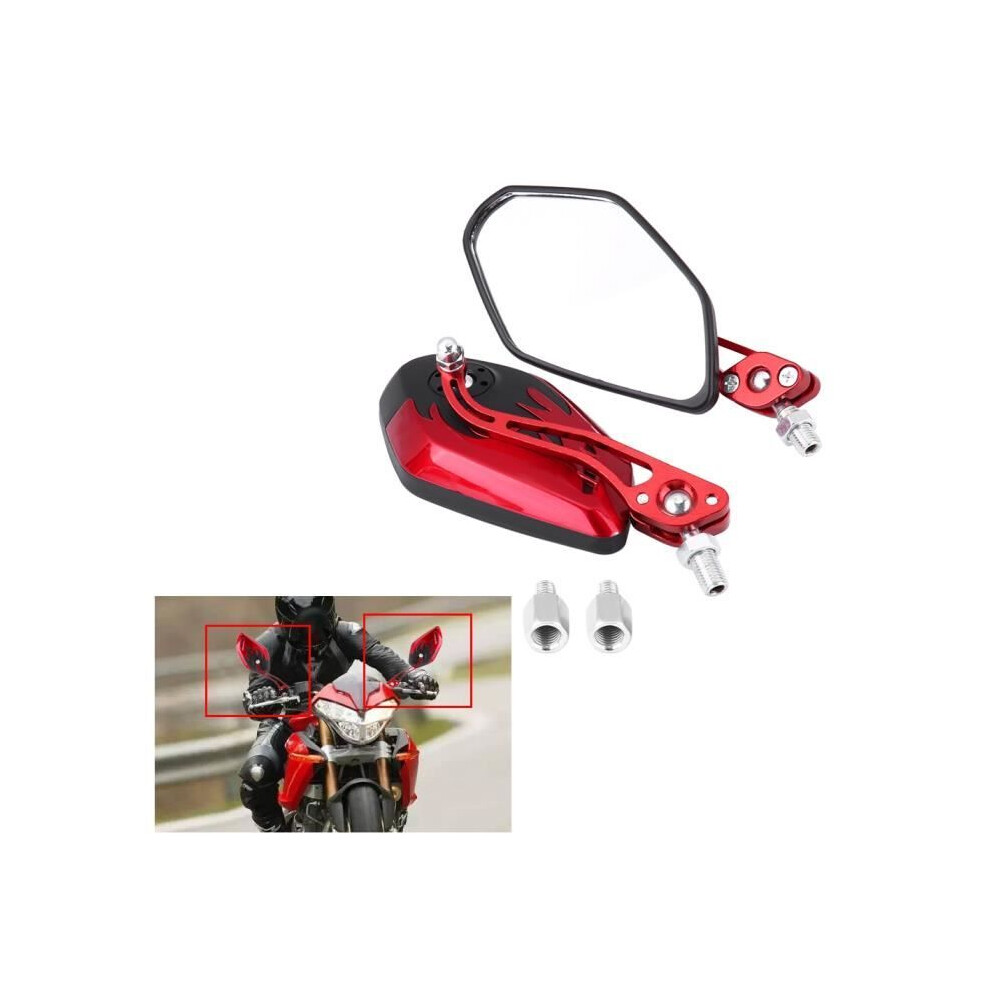 Duokon 1 Pair Universal Aluminum Flame Pattern Motorcycle Scooter Rearview Mirrors 8Mm & 10Mm Tip Red 7333425920824