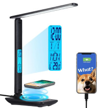 Smart LED-skrivebordslampe med urvisning, dato- og temperaturvisning, dæmpbar belysning, touch-kontrol, øjenvenlig LED-lampe til hjemmekontor,