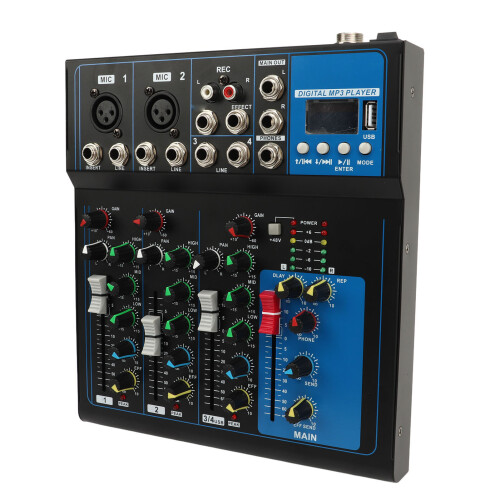 Advanced 4 Channel Audio Mixer With Wireless Bluetooth Identification Multi Functional Control Panel HD Backlit LCD Display And 3 Band Equalization Ad 2