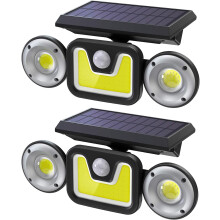 Solar Lights Outdoor, Security LED Flood Light Motion Sensor Adjustable Heads for Gardens Garages Yards Balconies Porches Decks Fences (2PCS)