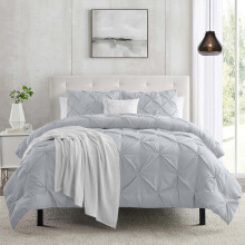 (Silver, S.King) 3-piece Pintuck Duvet Cover Set Ultra Soft Microfiber, Wrinkle & Stain Resistant, Premium Quality Bedding