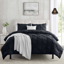 (Black, King) 3-piece Pintuck Duvet Cover Set Ultra Soft Microfiber, Wrinkle & Stain Resistant, Premium Quality Bedding