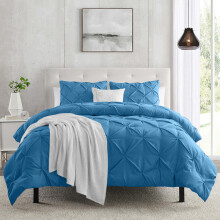 (Washed Blue, King) 3-piece Pintuck Duvet Cover Set Ultra Soft Microfiber, Wrinkle & Stain Resistant, Premium Quality Bedding