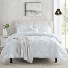 (White, Double) 3-piece Pintuck Duvet Cover Set Ultra Soft Microfiber, Wrinkle & Stain Resistant, Premium Quality Bedding