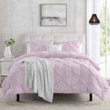 (Pink Blush, King) 3-piece Pintuck Duvet Cover Set Ultra Soft Microfiber, Wrinkle & Stain Resistant, Premium Quality Bedding
