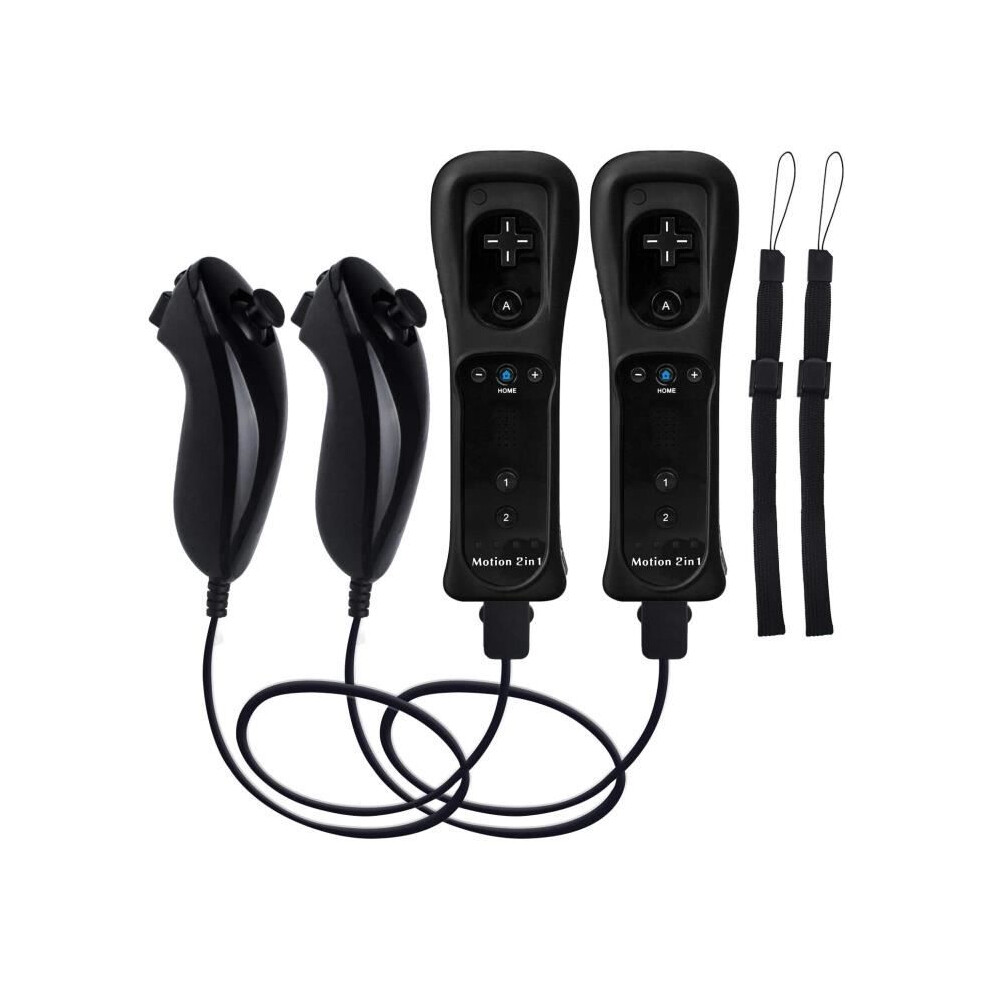 Wii Controller - Nintendo Compatible - 2 Remotes - Motion Sensor - 2 Nunchucks - Black 7333425951262