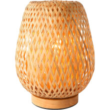 Retro skrivebordslampe, læselampe med bambusflettet skærm, jævnt dæmpbar bordlampe til hjemmekontor, håndlavet naturlig træbase med japanske