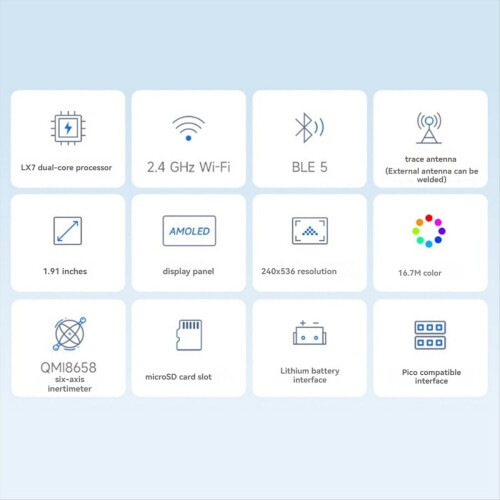 ESP32-S3 AMOLED 1,91 Zoll Touchscreen-Entwicklungsboard Dual-Core-Sup 2