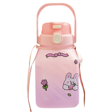 Garrafa de água com botão de um toque, modelo Kawaii com canudo de fácil acesso para hidratação rápida (amarela)
