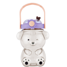 Kawaii Bear Straw Bottle For Daily Hydration, Bpa Free Non-Toxic Cute Water Bottle With Straps And Phone Holder For Office Travel And Fitness