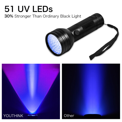 Φακός UV μαύρου φωτός για ξηρούς λεκέδες, ανιχνευτής ούρων κατοικίδιων ζώων με 51 2
