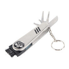 Roestvrijstalen golfmultitool 6-in-1: divotreparatietool, balmarkerreiniger, borstel, sleutel, scorepen, sleutelhanger, cadeau voor golfliefhebbers