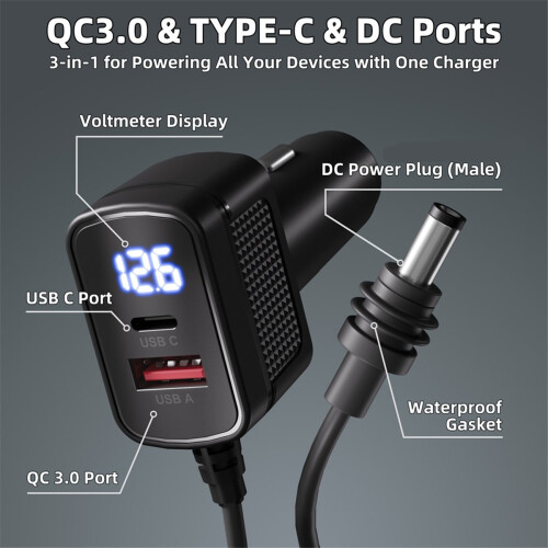 For Mini Power Cable 100W 12V-24V Cigarrete Lighter Adapter to DC with 2