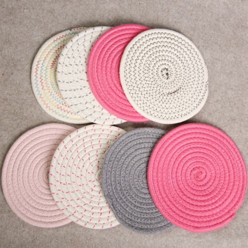 1/3pcs Cotton Thread Woven Coaster Round Placemats Thicken-7 2