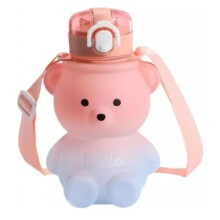 Adjustable Strap Water Bottle, Humanized Designs 800ml High Quality Food Grade PC Kids Water Bottle with One Click Pop Lid, Spill Proof Sip, Bpa Free