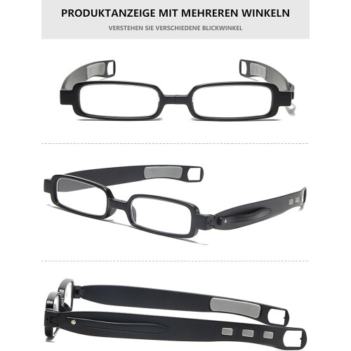 2 Pack Folding Reading Glasses Blue Light Blocking Slim Pocket Size 360 Rotating Frame Black 1.5x 1